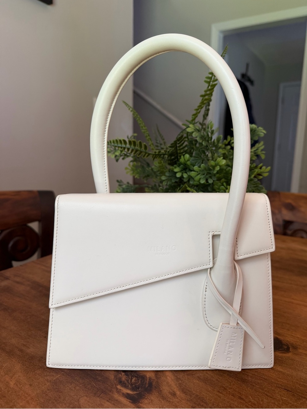 Milano Di Rouge Angelou White Leather Top Handle Satchel Purse